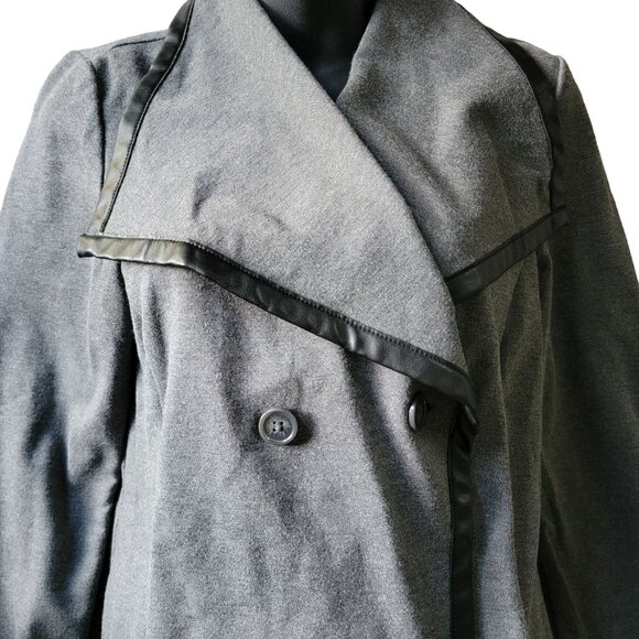 DG2 Diane Gilman Womens S Asymmetrical Cardigan Faux Leather Trim Grey Stretch - Picture 2 of 13